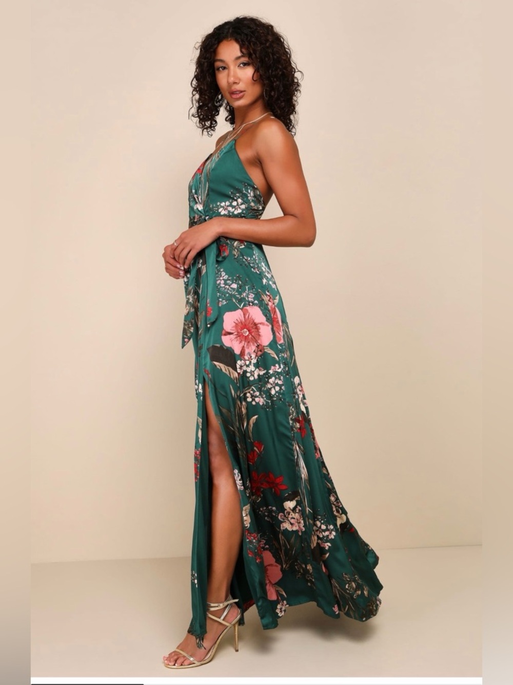 Lulu's Still The One Emerald Green Floral Halter Maxi Dress NWT🔥